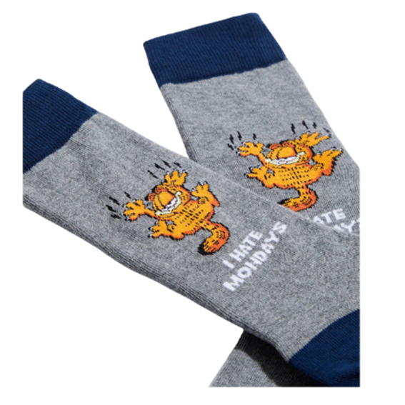 Garfield Hate Mondays – Grå Strumpor – Ekologisk Bomull – Storlek 36–40