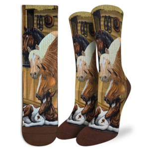 Horses in a Stable – Good Luck Sock – Häststrumpor – Storlek 36–40