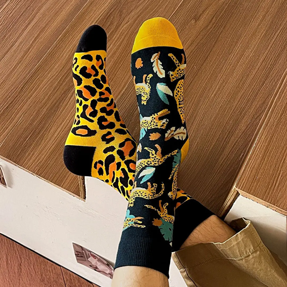 Leopard – Sömlösa Bomullsstrumpor – Leopardmönster – Storlek 41–46