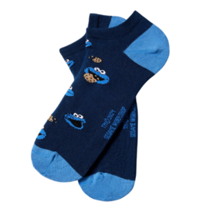 Sesame Street Cookie Monster – Sneakersockor – Ekologisk Bomull – Marinblå – Storlek 36–40