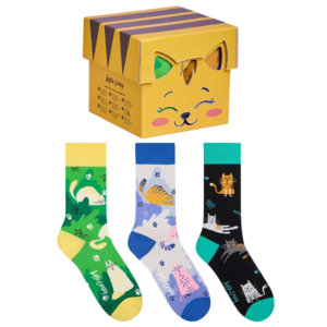 ZPK03 - Strumpor – Kylie Crazy – 3-Pack Cat Socks + Kitten Box 36-40/41-46