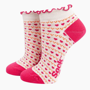 Strumpor – Love Heart Randiga Bambu Trainer Strumpor Rosa – 36–40