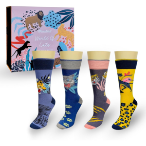 Strumpor – Moustard – World of Cats Present Box (4-pack) – 36–40, 41–46