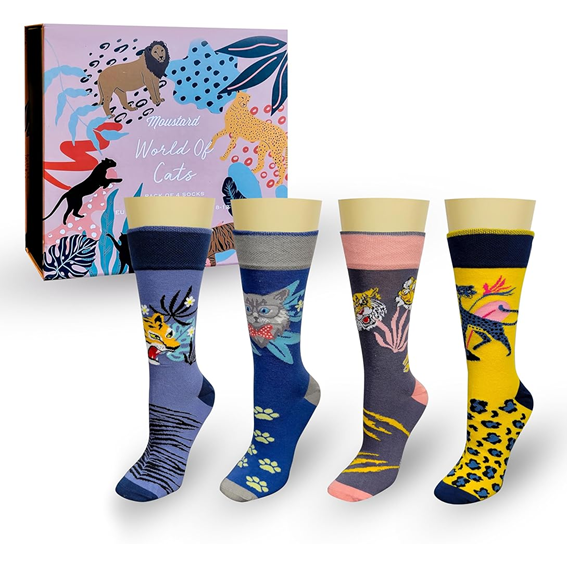 Strumpor – Moustard – World of Cats Present Box (4-pack) – 36–40, 41–46