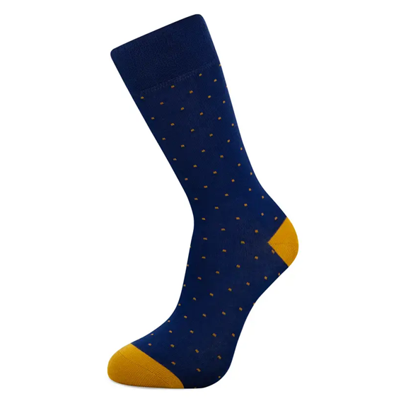 Strumpor – Slopes & Town – Blue & Mustard Dots Bamboo – 42–46