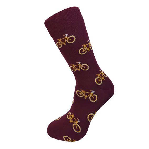 Strumpor – Slopes & Town – Burgundy & Mustard Bike Bamboo – 42–46