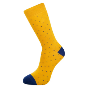 Strumpor – Slopes & Town – Mustard with Blue Dots Bamboo – 42–46