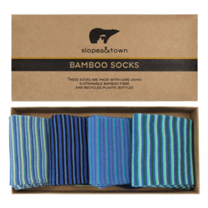 Strumpor – Slopes & Town – Stripes Blue & Green Bamboo Presentset – 40–44