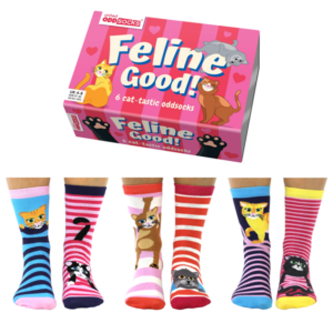 Presentbox Strumpor – United Oddsocks – Feline Good! 6 Udda Strumpor – 37–42